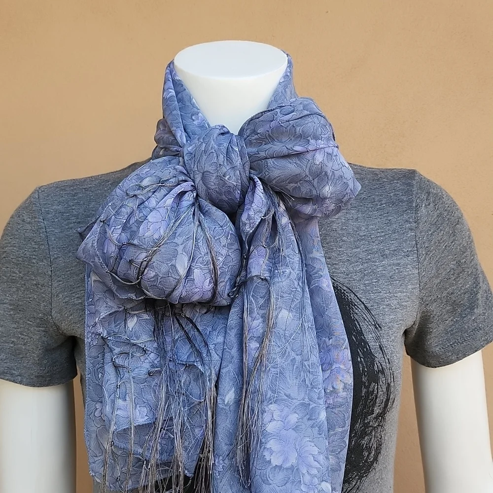Oversized Handmade Scarf Wrap Sarong Cover Up from Indonesia Periwinkle Floral - Picture 16 of 16